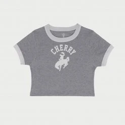 CHERRY Western Ringer Baby Tee (Heather Grey/White) Womens